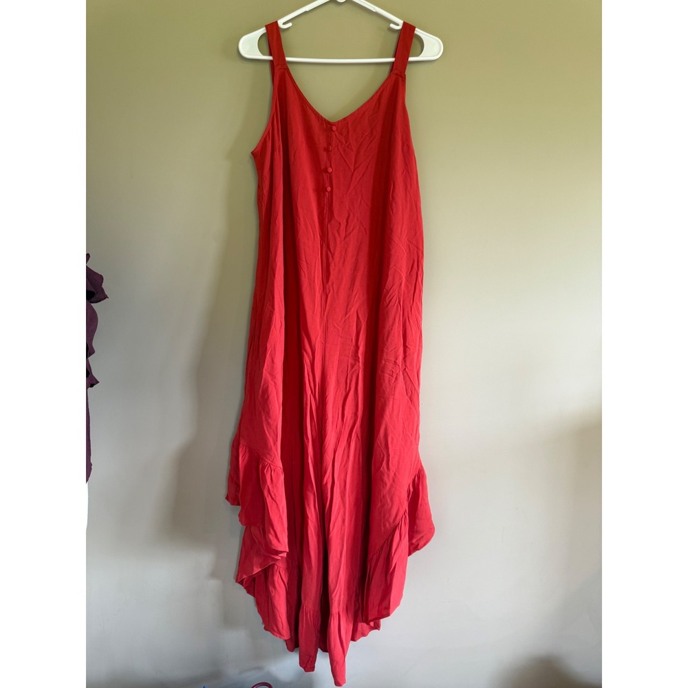 Cato Red RuffleHem Wide Leg Jumpsuit Boho Sleeveless High Low Marrakesh Habanero